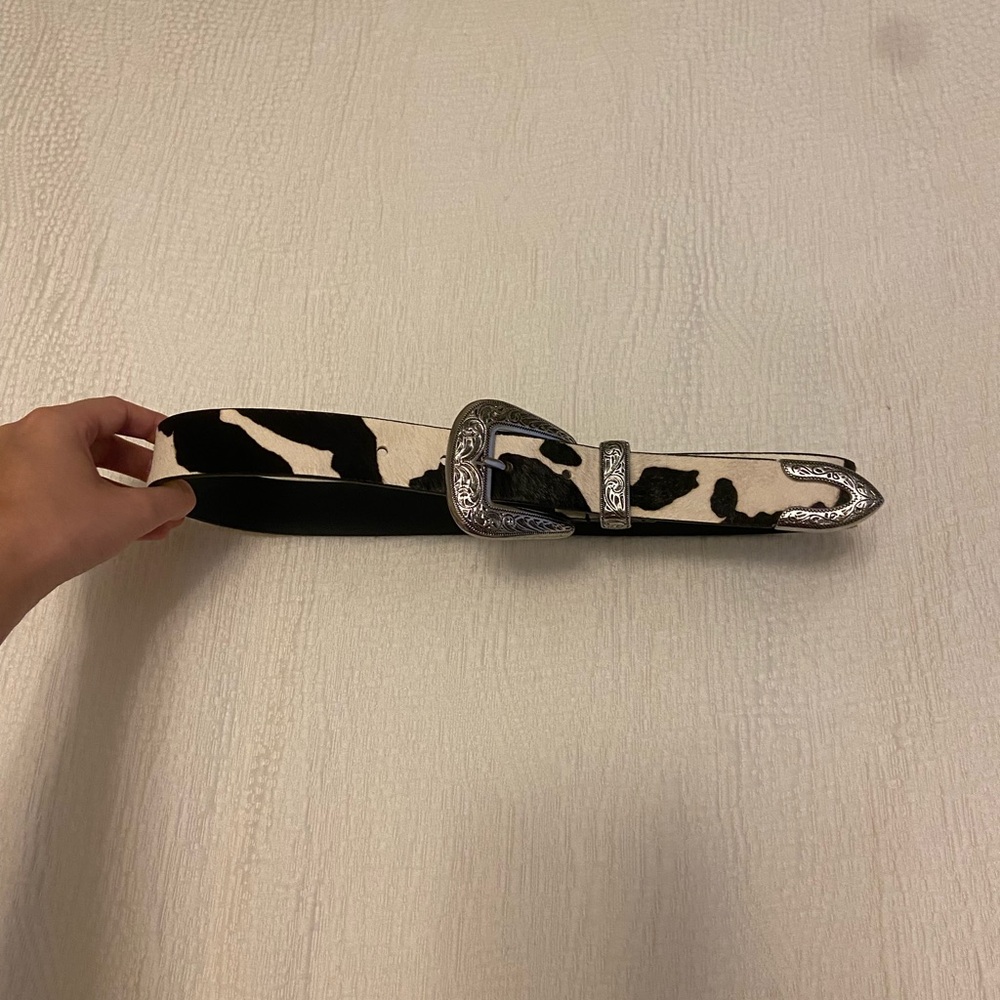 Urban Outfitters Black and White Cowhide Western Buckle Belt